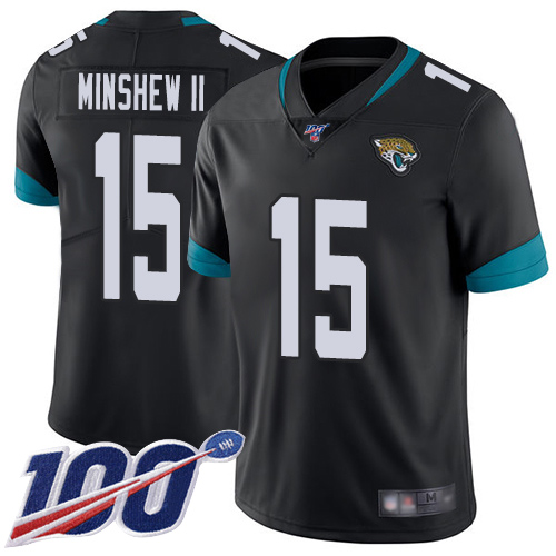 Men Nike Jacksonville Jaguars 15 Gardner Minshew II Black Team Color Stitched NFL 100th Season Vapor Limited Jersey